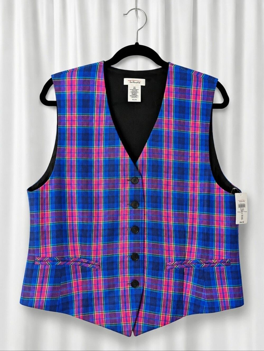 Vintage Talbots Rich Tartan Plaid Adjustable Linen Blend Vest Preppy Academia